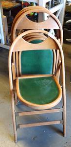 lot 199 image: (4) VINTAGE WOODEN FRAME FOLDING CHAIRS IN STYLE SHOWN. (SOLD 4 X THE MONEY)