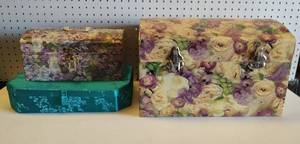 lot 210 image: DECORATIVE STORAGE BOXES AS SHOWN.
