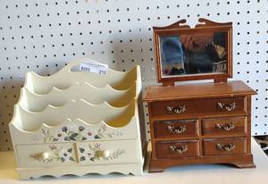 lot 212 image: VINTAGE MUSICAL JEWELRY BOX AND LETTER HOLDER AS SHOWN.