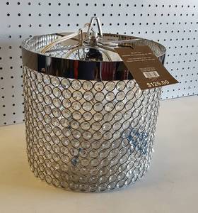 lot 217 image: PIER 1 IMPORTS CRYSTAL BEAD PENDANT LIGHT FIXTURE WITH TAG AS SHOWN. TAKE A LOOK