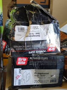 lot 250 image: (2) BOXES OF GRIP RITE ELECTROGALVANIZED STEEL 716 PLYWOOD CLIPS AS SHOWN. 250 PER BOX. (SOLD 2 X THE MONEY)
