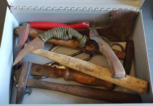 lot 261 image: VINTAGE TOOLS, KNIVES AND MORE AS SHOWN.