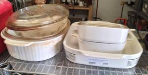 lot 268 image: ASSORTED KITCHEN OVENWARE DISHES AS SHOWN.
