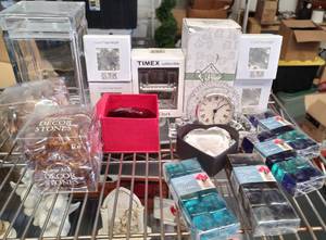 lot 305 image: GLASS PAPERWEIGHTS, CLOCK, AND MORE AS SHOWN.