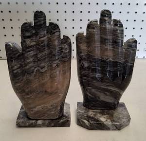 lot 310 image: MARBLE HANDS WITH STANDS AS SHOWN.