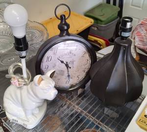 lot 313 image: LAMPS AND CLOCK AS SHOWN.