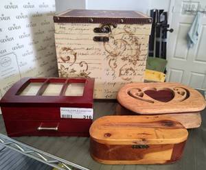 lot 316 image: ASSORTED DECORATIVE BOXES AS SHOWN.