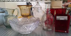 lot 339 image: MISCELLANEOUS VASES, DISH AND MORE AS SHOWN.