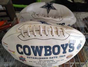 lot 343 image: (2) COMMEMORATIVE DALLAS COWBOYS FOOTBALLS AS SHOWN.