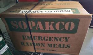 lot 371 image: SOPAKCO EMERGENCY RATION MEALS IN BOX AS SHOWN.