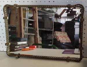 lot 381 image: WROUGHT IRON FRAMED MIRROR AS SHOWN.