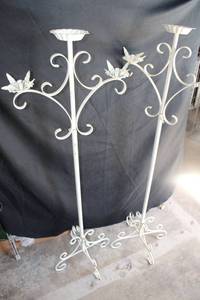 lot 14 image: (2) White Floor 3-candle candelabras 50Tall x 17W
