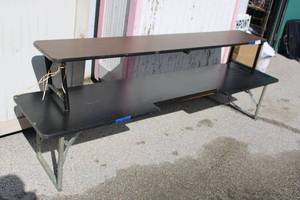 lot 19 image: (2) Folding table BAR TOP Risers - one has clamps, the other just rests on top