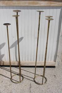 lot 28 image: (2) Brass painted 3-candle Floor displays - 39-42 Tall and 8 Round Base