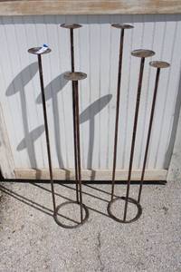 lot 29 image: (2) Copper painted 3-candle Floor displays - 35.5-42 Tall and 8 Round Base