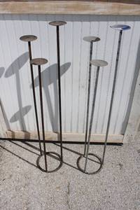 lot 30 image: (2) Painted (one silver, one copper) 3-candle Floor displays - 35.5-42 Tall and 8 Round Base