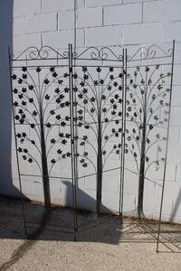 lot 41 image: 3-Panel Metal Room Divider with Tree motif - each panel 22 W and 61 Tall