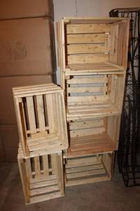 lot 43 image: (6) 1 Pine wood crates (looks homemade) - 21.5H x 16.5W x 16D