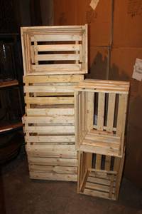 lot 44 image: (6) 1 Pine wood crates (looks homemade) - 21.5H x 16.5W x 16D