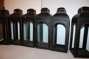 lot 58 image: (6) Lanterns 17 Tall and 6.5 square base - some have glass panels