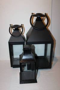 lot 63 image: (3) Lanterns 12, 17, 21 Tall, see pictures - (water bottle in picture is for size comparison)