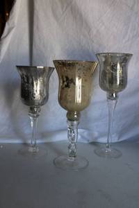 lot 163 image: (6) Long-stemmed mercury glass candle holders - mixed sizes