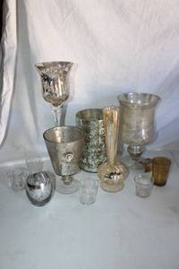 lot 162 image: Mercury Crackle glass variety of candle holders and vases