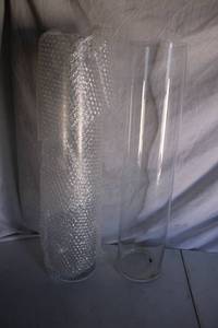lot 232 image: (3) 5.5x25 Clear round vases