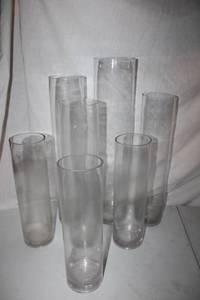 lot 229 image: (7) Clear round vases mixed sizes - tallest 5x22 to smallest 4x14