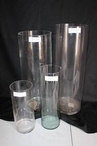 lot 248 image: (4) Clear round vases - 5x12 to 8x24 mixed sizes
