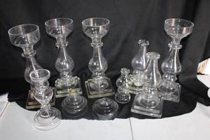 lot 200 image: Clear glass candle holders and display pieces - 2 boxes