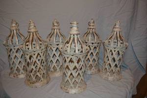 lot 189 image: (6) Antiqued rustic round lanterns 8x18