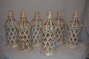 lot 190 image: (6) Antiqued rustic round lanterns 8x18