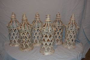 lot 191 image: (6) Antiqued rustic round lanterns 8x18