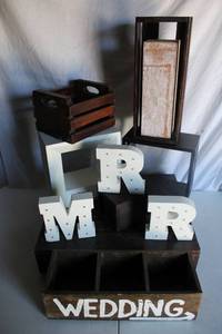 lot 127 image: Decorative M-M-R Letters, Wood Crates and CD holders - Mixed sizes