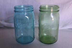 lot 144 image: Colored Mason Jars - (11) Green, (6) Blue