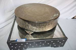 lot 151 image: Wedding Cake Stands - 18x6 round, 21x21x5 square with mirror