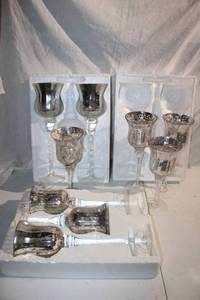 lot 157 image: Mercury Crackle Glass long-stem candle holders - 11 to 15 tall mixed sizes