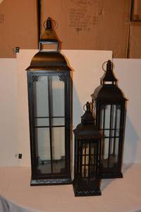 lot 66 image: Set of 3 Large Black Lanterns - 20, 28, 37 tall