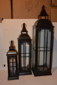 lot 67 image: Set of 3 Large Black Lanterns - 20, 28, 37 tall