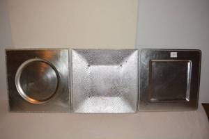 lot 73 image: (22) 13 Square Silver Charger Plates - 20 of one style plus 2 in different styles