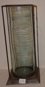 lot 74 image: (10) Square metal vase holders with glass vase as shown - 16 Tall x 7 square base