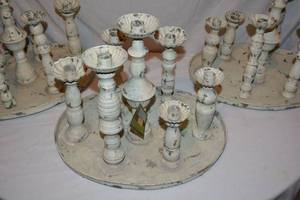 lot 80 image: (3) Antique White painted Oval metal and wood candle holders as shown
