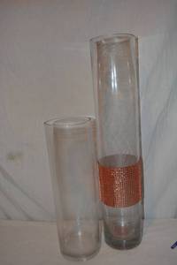 lot 93 image: Clear Glass Vases - (5) 5W x 16 Tall, (1) 5W x 24 Tall