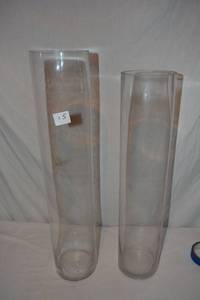 lot 98 image: Mixed Clear Glass Vases - (1) 5W x 22 Tall, (5) 5W x 24 Tall