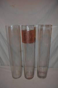 lot 99 image: (6) Clear Glass Vases - 5W x 24 Tall