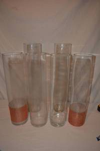 lot 101 image: Mixed Clear Glass Vases - (4) 5W x 20 Tall, (2) 5W x 22 Tall