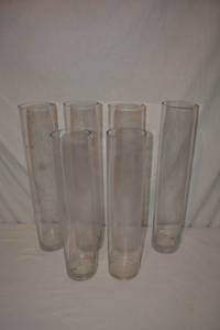 lot 103 image: Mixed Clear Glass Vases - (2) 4W x 18 Tall, (4) 4W x 20 Tall