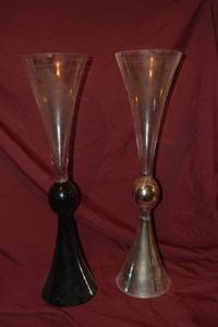 lot 111 image: Double sided Trumpet Vases - one silver, one black 8W x 30 Tall
