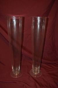 lot 112 image: (2) Clear Glass Pilsner Vases - 6W x 25 Tall